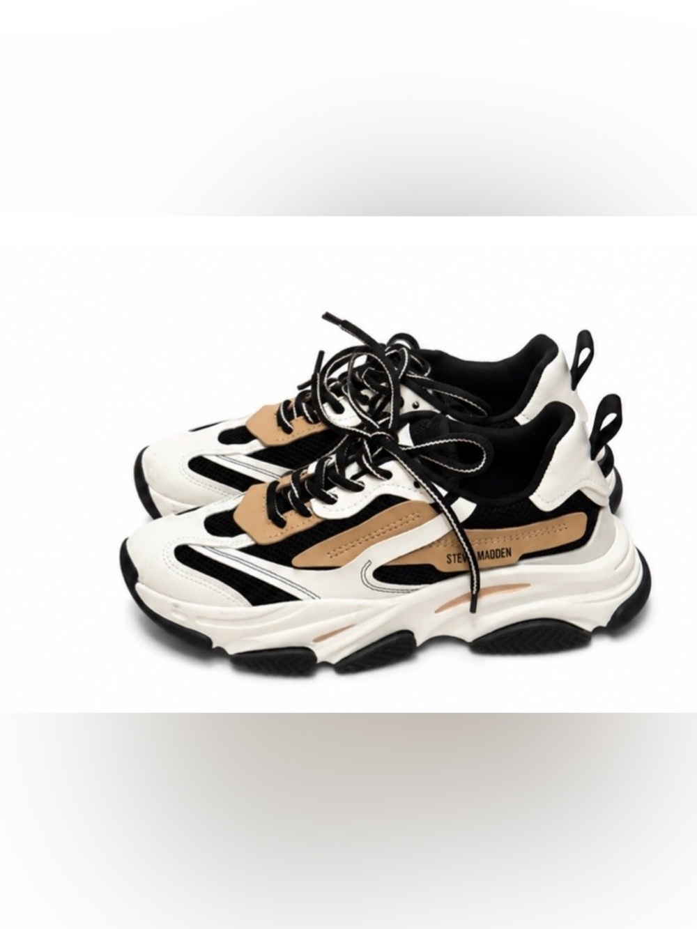 Steve Madden Possession Platform Sneakers Women’s Size 9 Black White Tan EUC - Picture 3 of 16